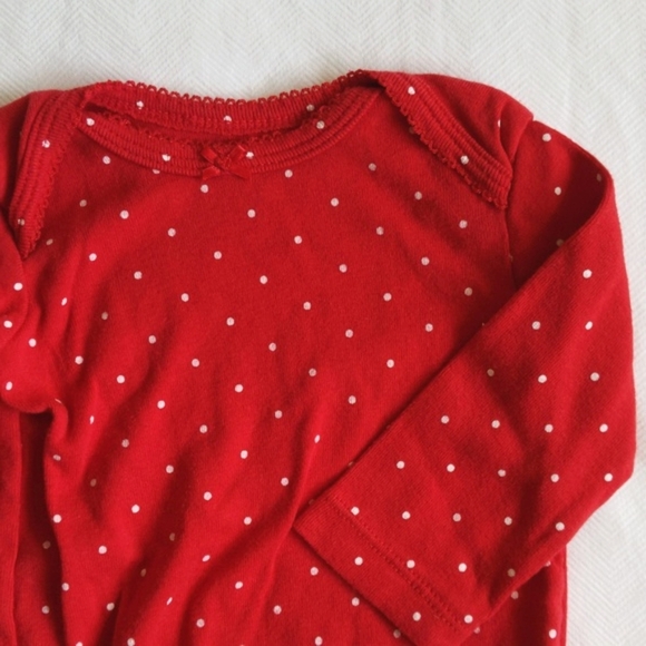 carter's red dotted cotton long sleeve bodysuit diaper shirt 3 months baby girl - Picture 2 of 5